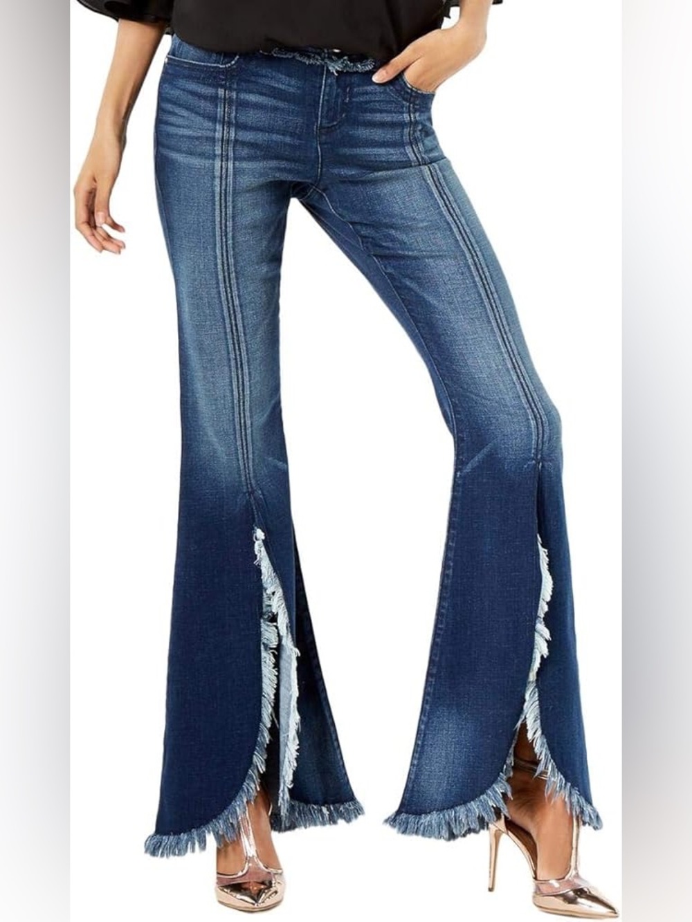 INC International Concepts Indigo Flare Keg Frayed Split-Hem Jeans Size 4